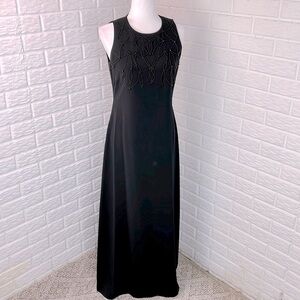 VINTAGE Y2K EVAN PICONE BEADED BUST GOWN BLACK LONG LINED SLEEVELESS SIZE 4